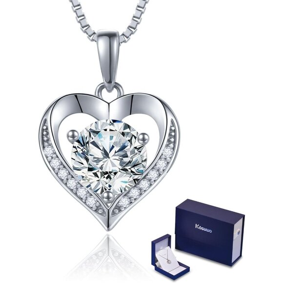 Moissanite Heart Necklace for Women 1.0ctD Silver Gold Plated Gift - Picture 1 of 7